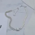 Asymmetrische Perlenkette mit zweireihigen Strasssteinen und rechteckigem Anhänger für Damen - Perlen Strass Asymmetrischer Stil (S-N1503)