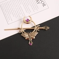 Barrette à cheveux vintage dorée avec papillon de nuit et lune et pierre de rubis - Or Antique