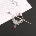 Parure épingle à cheveux papillon argentée vintage avec gemmes violettes et lune - Argent Antique