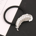 Elegant feather hair tie with white pearls and high elasticity band - Silver