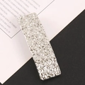 Sparkling silver rectangular spring hair clip with glitter finish for women's hairstyle - Hammered Rectangular Style / Silver