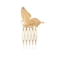 Detailaufnahme des goldenen Schmetterlings-Haarkamms mit metallischer Flügelstruktur - Gold