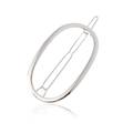 Gepolijste zilveren geometrische ovale haarclip met veerclip op witte achtergrond - Zilver
