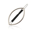 Polished silver hollow marquise shaped metal hair clip with a sleek mirrored reflection - Silver With Black Tube