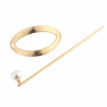 Minimalist gold alloy hair slide set with hollow oval plate and pearl hair pin - Artificial Pearl Hollow Set / Pearl Style, Gold