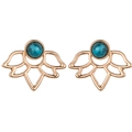 Boucles d'oreilles fleur de lotus dorées avec turquoise, design floral ajouré élégant - Doré