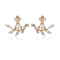 Elegant gold leaf crystal crawler earrings with marquise rhinestones on white background - Adjustable Hole Style / Gold