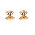 Bohemian gold evil eye stud earrings with blue enamel and fan-shaped sunburst drops - Rose Gold Evil Eye Earrings