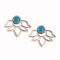 Boucles d'oreilles lotus en or rose avec pierre turquoise circulaire incrustée - Or rose