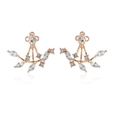 Elegant rose gold leaf climber earrings with marquise crystal cluster on white base - Adjustable Hole Style / Rose Gold