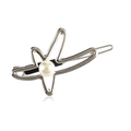 Fermaglio per capelli a stella d'argento con perla bianca centrale dal design moderno - Argento Opaco