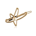Elegante fermaglio per capelli a stella in metallo dorato con perla beige centrale - Oro Opaco