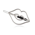 Holle lipvormige zilveren metalen haarspeld met zwarte antislip hoes voor vrouwen - Zilver