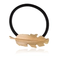Elastico per capelli nero classico con ciondolo a foglia di piuma dorata metallizzata - Oro