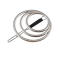 Modern geometric hair clip with silver triple concentric rings and black fastener - Silver