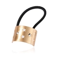 Metallic gold hair tie featuring hollow star patterns and black high-elasticity rubber band - Brushed Gold