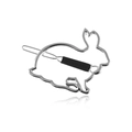 Close-up of a silver hollow bunny hair clip with minimalist metal wire rabbit silhouette - Silver (With Black Sleeve)