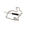 Detail view of the silver hollow rabbit hair clip with a black rubber protective sleeve - Matte Silver (With Black Sleeve)