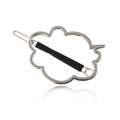 Minimalist cloud shaped silver alloy hair clip with black grip bar on white background - Silver (With Black Tube)