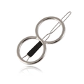 Detail of silver alloy hair clip featuring dual circles and anti-slip black grip - Anti-slip Style (With Black Sleeve) / Silver