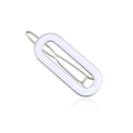 Minimalist white oval hair clip with silver alloy frame and elegant polished finish - Silver White Paint Style (FS-000339) / Silver White
