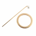 Detail of golden hair stick with pearl and matte textured metal circular hair ring accessory - Artificial Pearl Stick, Textured Gold