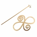 Detailed macro view of a golden hollow butterfly hairclip with a white pearl stick pin - Artificial Pearl Style Matte Brushed Texture / Gold