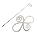 Detail of silver alloy hair pin set with brushed metal texture and white faux pearl accent - Artificial Pearl Style Matte Brushed Texture / Silver