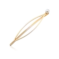 Eleganter goldener Haarclip in Blattform mit weißer Perle im minimalistischen Design - Marquise-Stil mit Künstlicher Perle