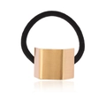 Black elastic hair tie featuring a golden rectangular metal charm with a brushed texture - Brushed Gold