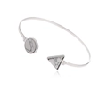 Bracelet jonc ouvert argenté avec pierres turquoise rondes et triangulaires sur blanc - Argent, Turquoise Blanche