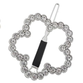 Elegante clip de pelo de trébol plateado con diamantes de imitación y funda negra - Flor de Ciruelo Plateado Mate