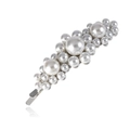 Elegante fermaglio per capelli in perle fatto a mano con base in argento su sfondo bianco - Grande / Argento