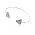 Silver open cuff bracelet with two marble triangular stones in a modern minimalist style - Silver, White Turquoise