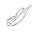 Elegante pinza para el cabello de corazón con perlas y base de metal plateado en blanco - Estilo Ovalado / Plata Mate