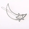 Fermaglio per capelli a luna e stella in lega d'argento per donna stile minimalista - Argento