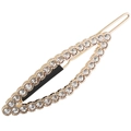 Elegante pinza para el pelo de hoja dorada con diamantes de imitación y punta protectora - Rombo Largo Oro Mate