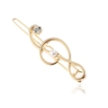 Fermaglio per capelli a nota musicale dorata con perla e strass su sfondo bianco - Oro