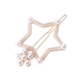 Golden hollow star hair clip with white pearls and flower detail on white background - Gold Tone Pearl Style