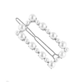 Eleganter silberner rechteckiger Haarclip mit weißen Perlen und Strasssteinen - Silber, Künstliche Perle Stil