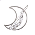 Elegante fermaglio per capelli in lega d'argento con perle bianche e strass scintillanti - Stile Perla Tono Argento