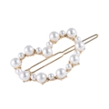 Elegante pinza para el pelo corazón dorado con perlas blancas y pedrería en fondo blanco - Estilo Perla Tono Dorado