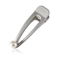 Fermaglio per capelli minimalista argento opaco con design a goccia e perla bianca - Grande / Argento Opaco