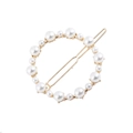 Elegant gold round pearl hair clip with mixed sizes of white pearls on a circular base - Pearl Style / Gold Tone Pearl Style
