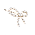 Eleganter goldener Haarclip in Schleifenform mit weißen Perlen und Kristall-Strass - Goldperlen-Stil