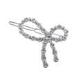 Eleganter silberner Schleifen-Haarclip mit funkelnden Strasssteinen und Perlendetail - Silberner Strass