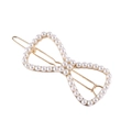 Elegante fermaglio per capelli in lega dorata con perle bianche a forma di fiocco - Stile Perla Oro (Grande)