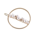 Elegant gold-plated round hair clip with white faux pearls and clear rhinestones - Pearl Style / Gold