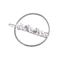 Minimalist silver hollow circular hair clip with white pearls and sparkling rhinestones - Pearl Style / Silver