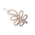 Fermaglio per capelli dorato a forma di fiore traforato con strass e perle fini - Stile Strass Tono Oro